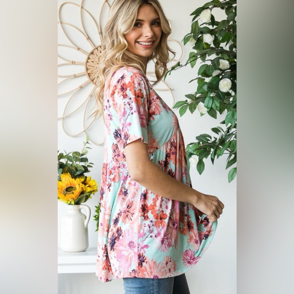 Floral Coral Babydoll Top